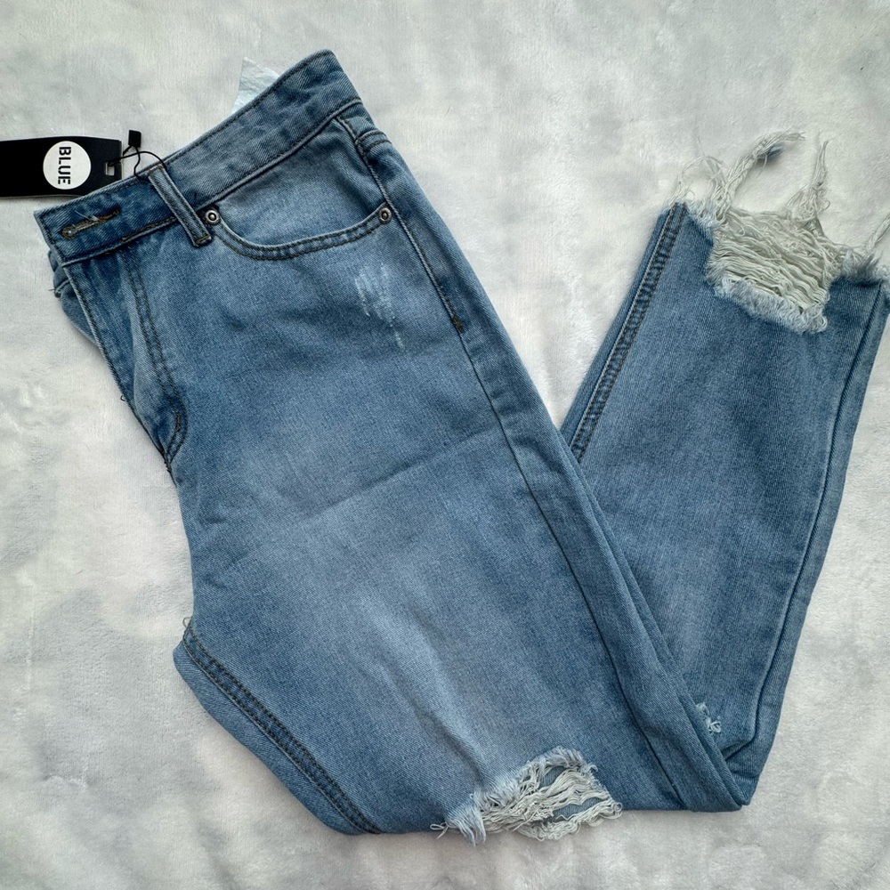Boohoo Blue Skinny Distressed Jeans